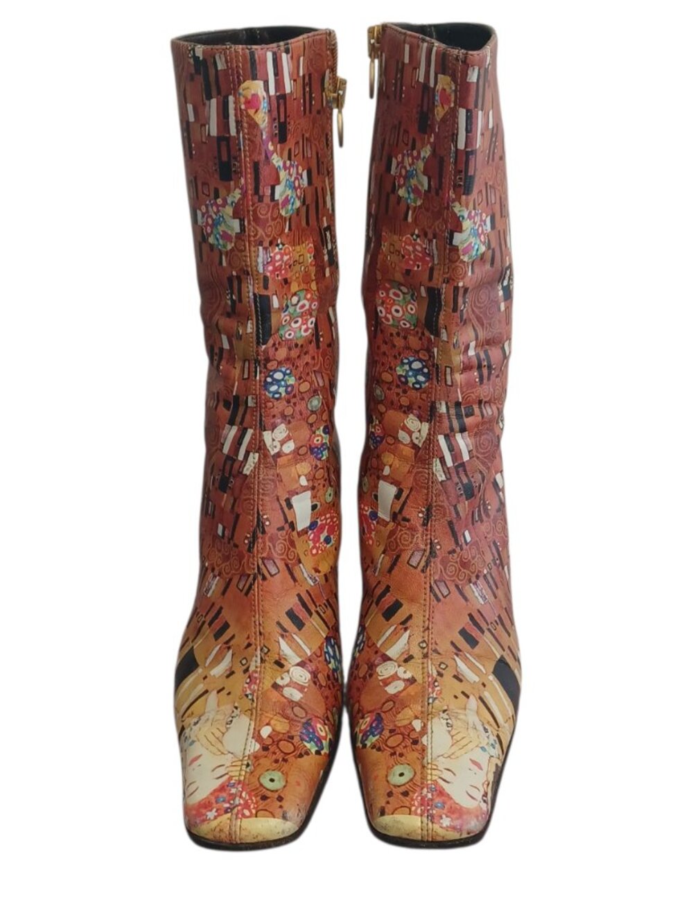 ICON Gustav Klimt “The Kiss” Leather Mid-Calf Boots Wearable Art Size 5.5M - Picture 3 of 8